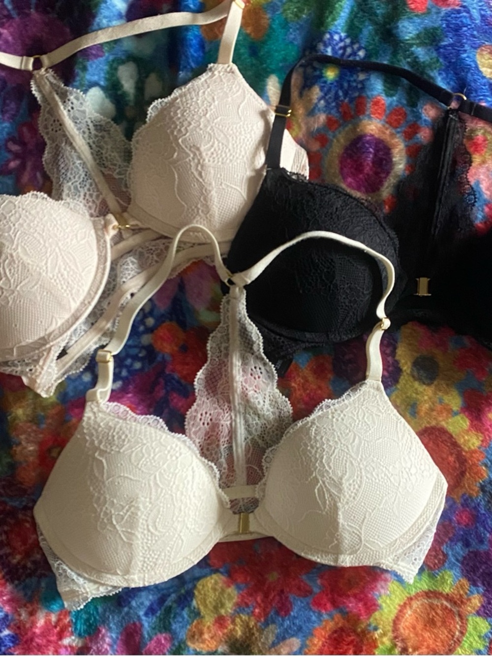 Lace Racerback Push-Up Bra in Cream and Black